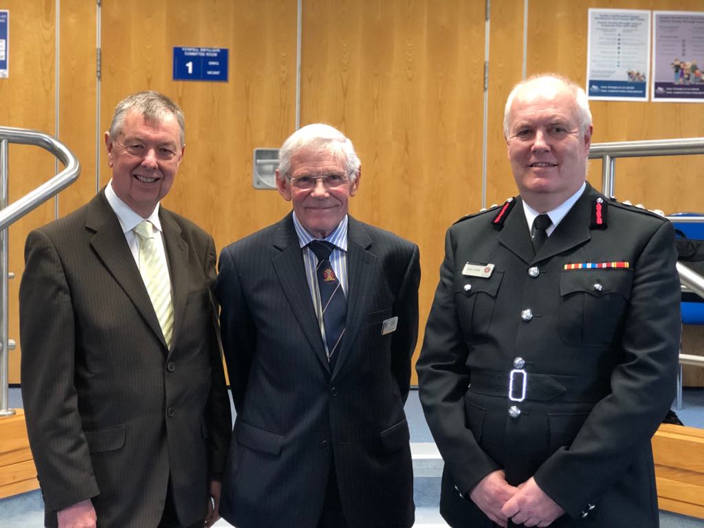 Pictured (L to R): Councillor Dylan Rees (Deputy Chair),  Councillor Peter Lewis (Chair) and Chief Fire Officer Simon Smith.